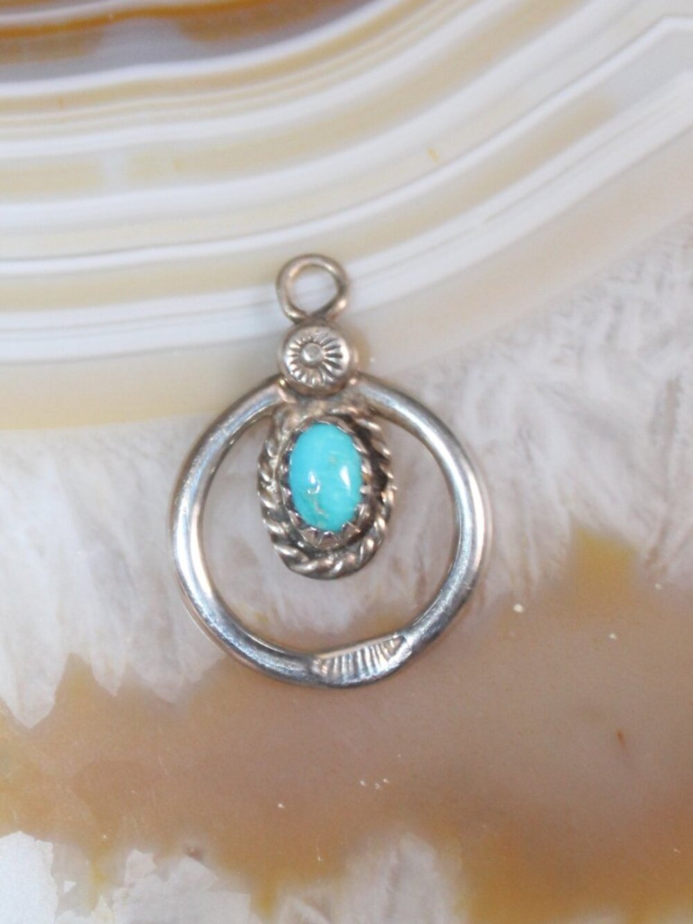 Navajo C. Davis Sterling Silver & Turquoise Round Pendant | 7/8"| 1.70g